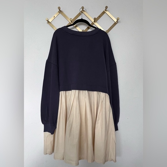 FREE PEOPLE Eleanor Sweatshirt Tunic Dress Tempest Combo Navy Ivory Size Medium - Picture 5 of 5